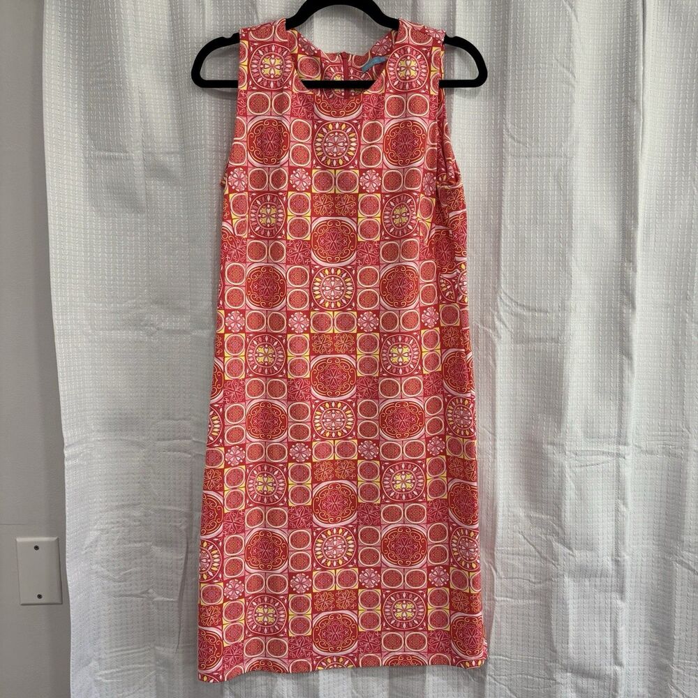 J.McLaughlin Dress Size Medium Sleeveless Sage Pink Medallion Boho Cruise Resort - Picture 2 of 7
